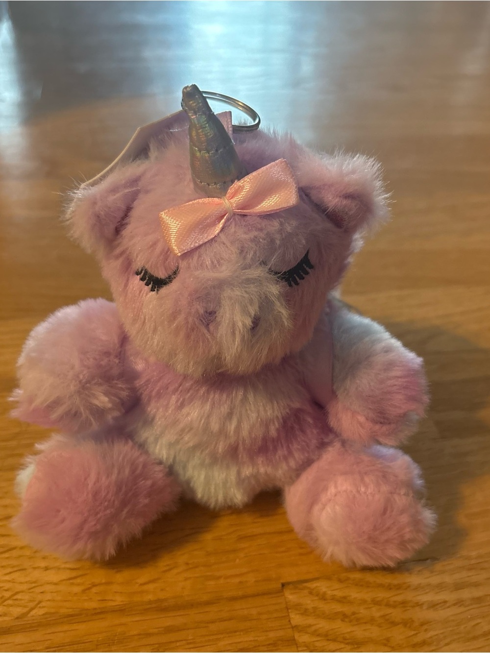 Plush Pink Unicorn Keyring with Shiny Horn and Bow NEW Coin Pouch Chain Stuffed
